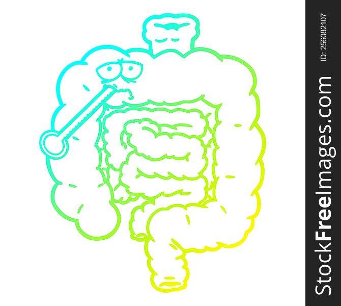 cold gradient line drawing of a cartoon unhealthy intestines