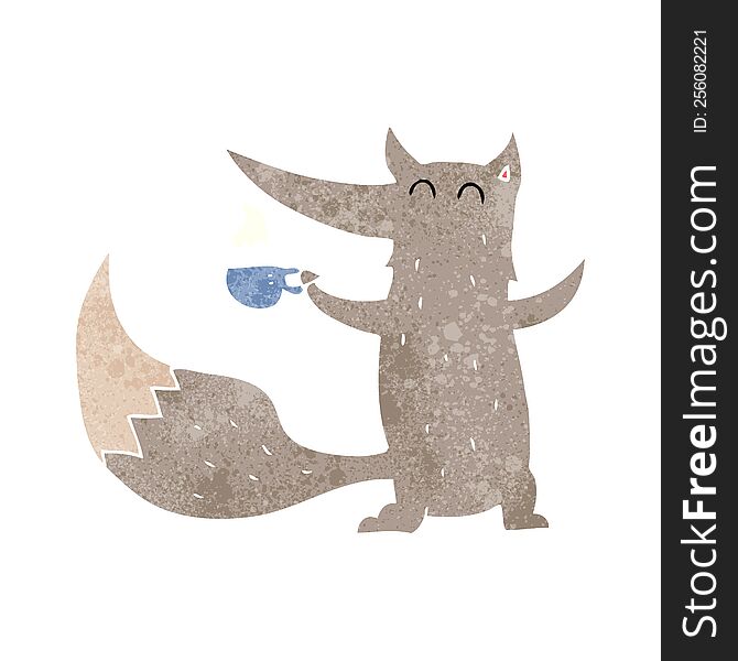 Retro Cartoon Wolf With Coffee Cup