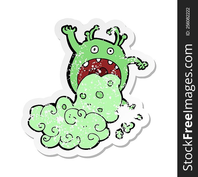 retro distressed sticker of a cartoon gross monster being sick