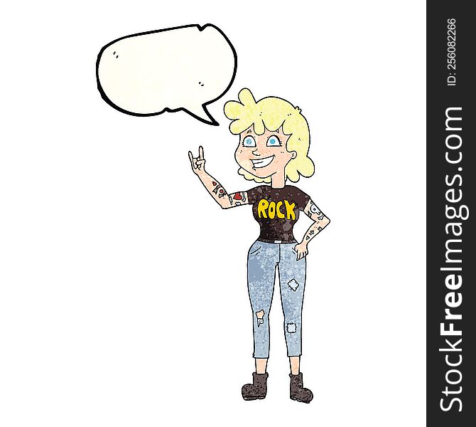 freehand speech bubble textured cartoon rock girl