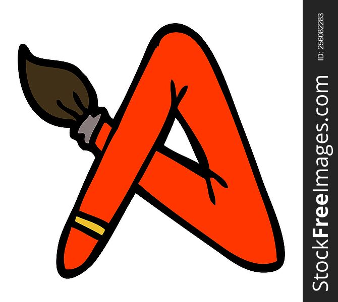 hand drawn doodle style cartoon paint brush bent into letter A