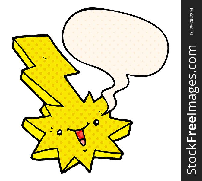 cartoon lightning strike with speech bubble in comic book style