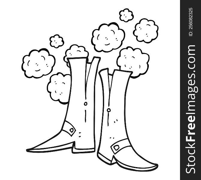 freehand drawn black and white cartoon boots