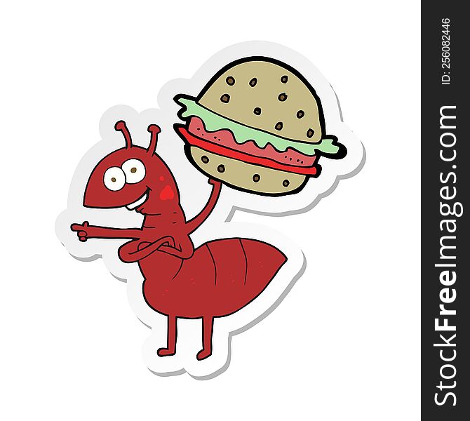 sticker of a cartoon ant carrying food