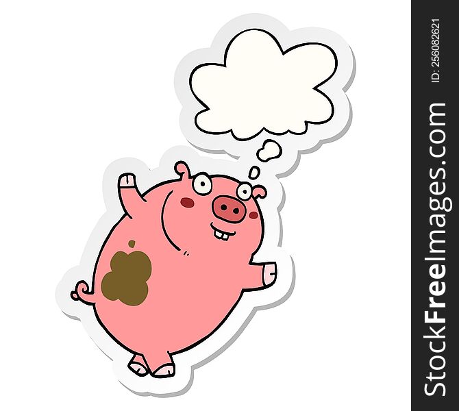 funny cartoon pig with thought bubble as a printed sticker