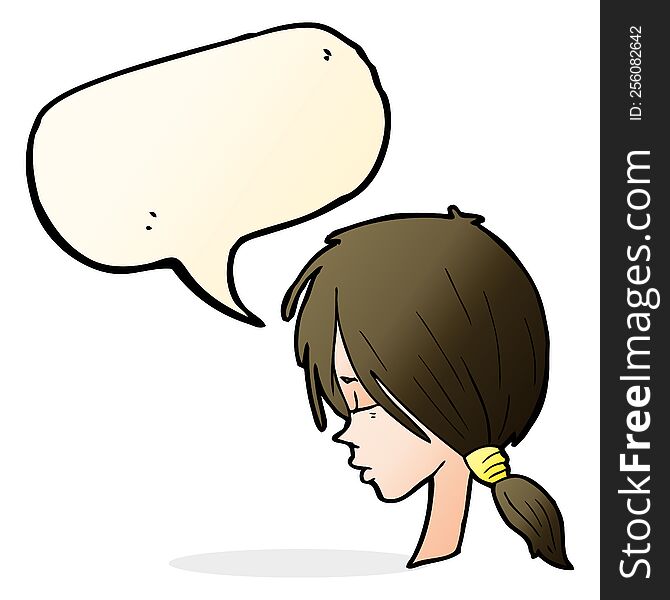 Cartoon Girl Looking Thoughtful With Speech Bubble