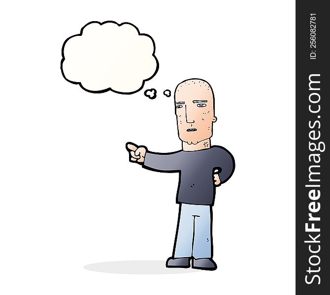 Cartoon Tough Guy Pointing With Thought Bubble