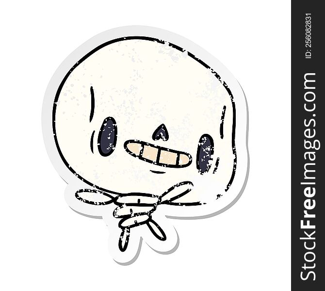 distressed sticker cartoon illustration kawaii cute dead skeleton. distressed sticker cartoon illustration kawaii cute dead skeleton