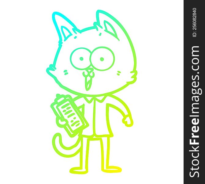 cold gradient line drawing of a funny cartoon cat wearing shirt and tie