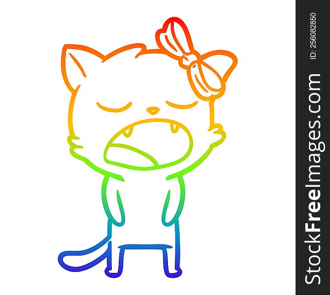 rainbow gradient line drawing of a cartoon cat meowing
