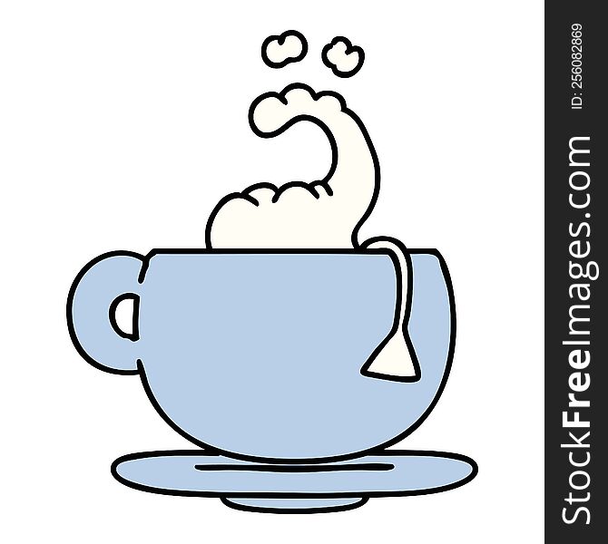 cartoon steaming hot cup of tea. cartoon steaming hot cup of tea