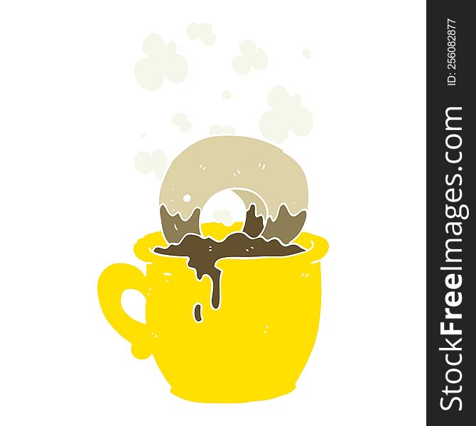 flat color illustration of donut dunked in coffee. flat color illustration of donut dunked in coffee