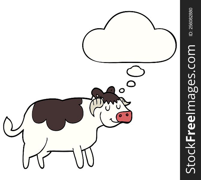 cartoon cow with thought bubble. cartoon cow with thought bubble