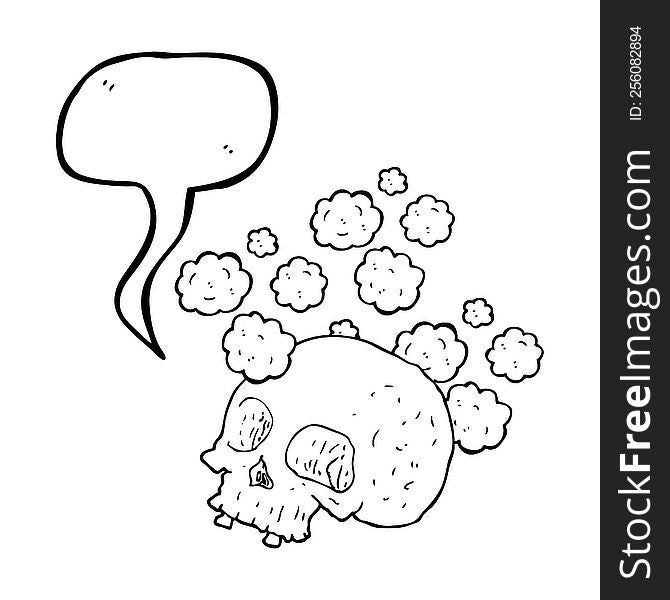 freehand drawn speech bubble cartoon old skull