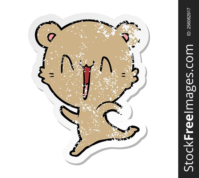 Distressed Sticker Of A Happy Bear Running Cartoon