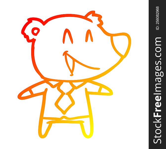 Warm Gradient Line Drawing Cartoon Bear In Shirt And Tie