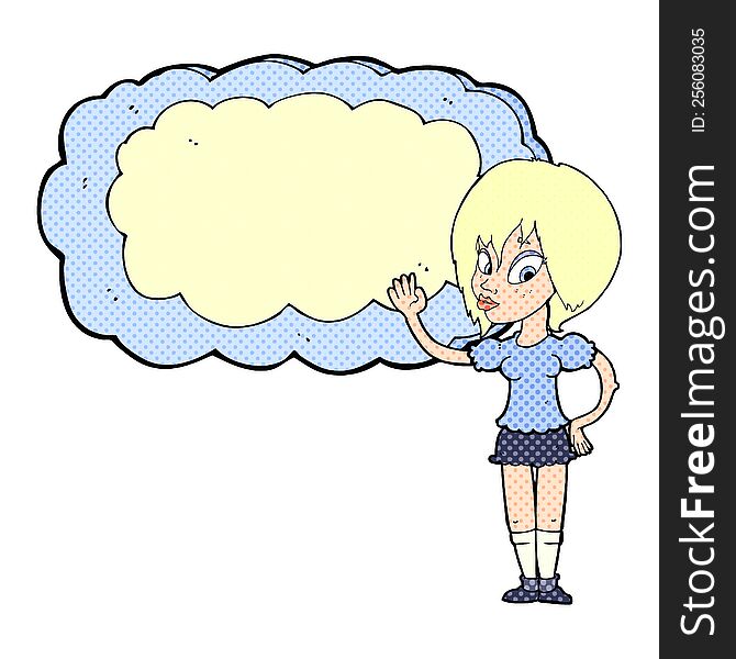 Cartoon Woman With Cloud Text Space