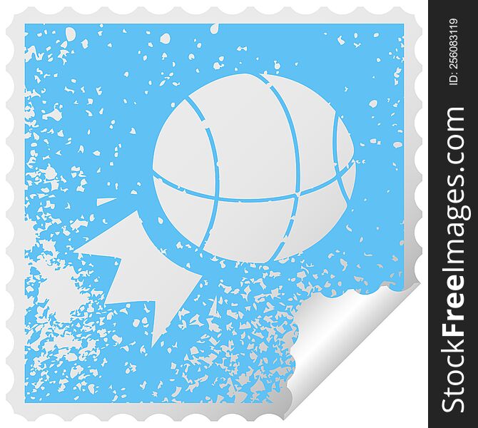 distressed square peeling sticker symbol of a basket ball
