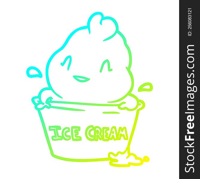 cold gradient line drawing of a cute ice cream