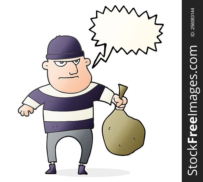 Speech Bubble Cartoon Burglar With Loot Bag