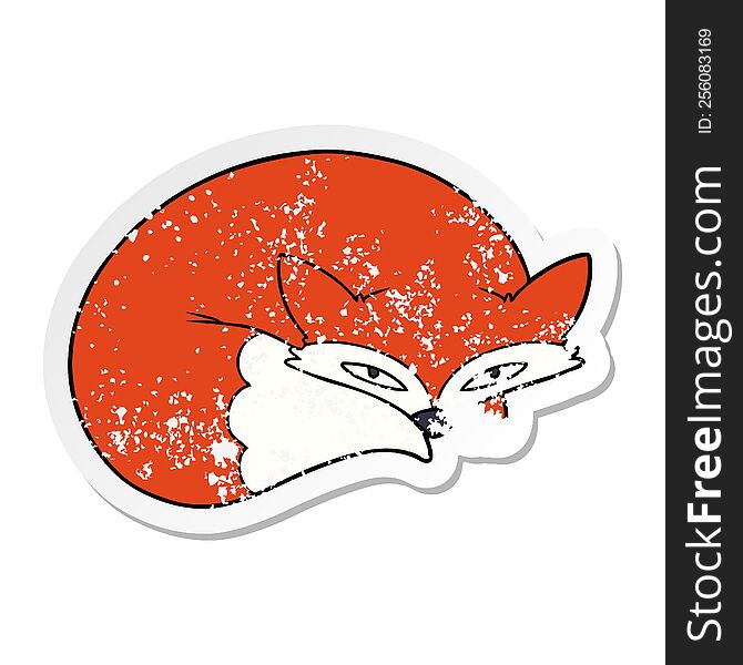 distressed sticker of a cartoon curled up fox