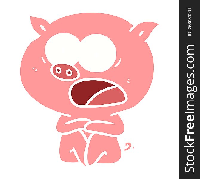 Shocked Flat Color Style Cartoon Pig Sitting Down