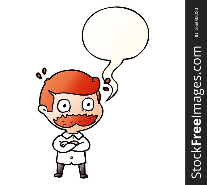 Cartoon Man And Mustache Shocked And Speech Bubble In Smooth Gradient Style