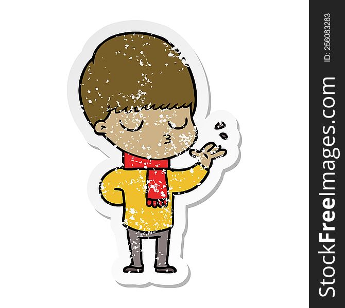 distressed sticker of a cartoon calm boy