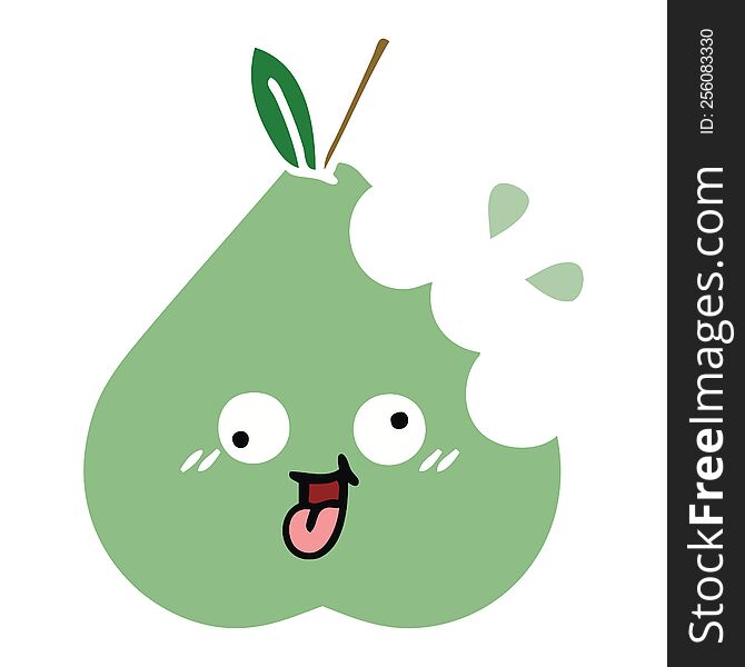 flat color retro cartoon of a green pear