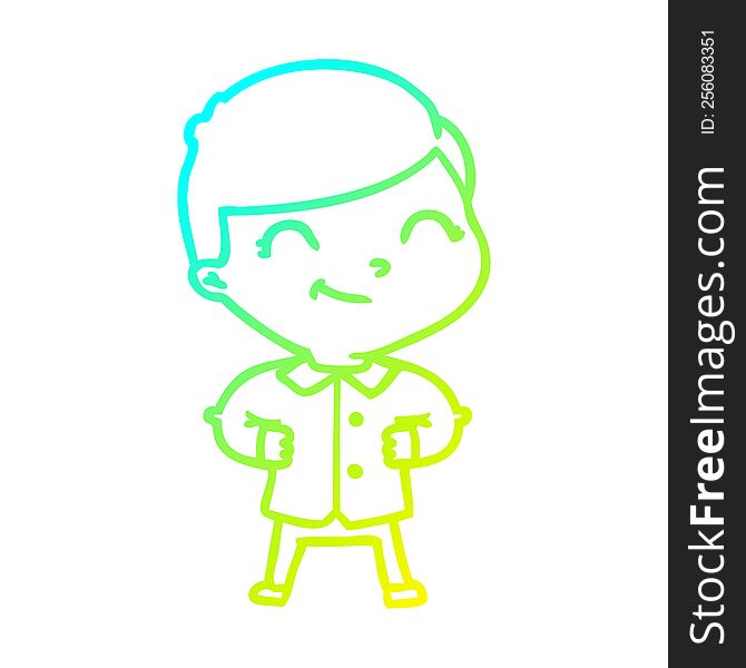 cold gradient line drawing cartoon boy with hands on hips