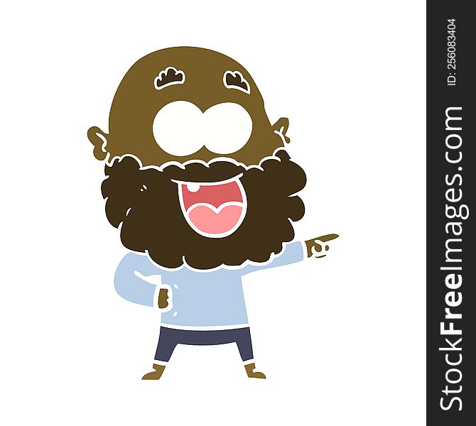 Flat Color Style Cartoon Crazy Happy Man With Beard