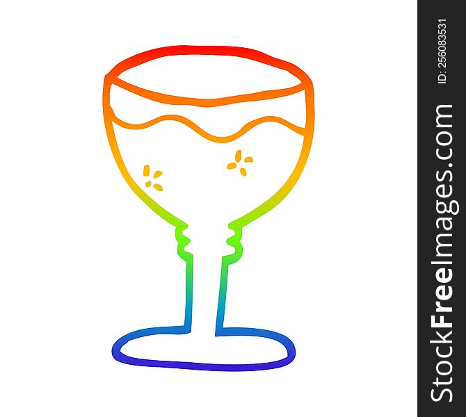 rainbow gradient line drawing of a cartoon red wine glass