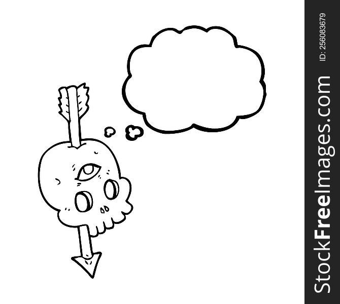 Thought Bubble Cartoon Magic Skull With Arrow Through Brain