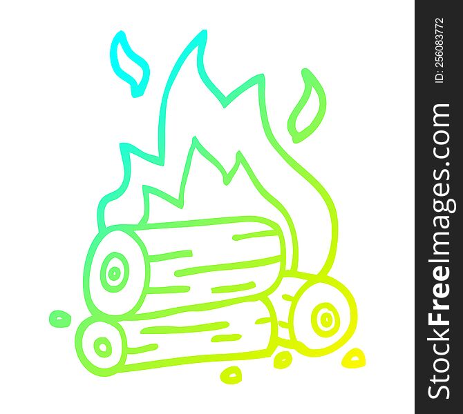 Cold Gradient Line Drawing Cartoon Burning Logs