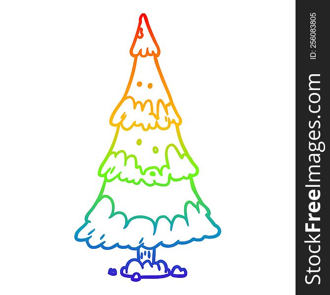 rainbow gradient line drawing of a snowy christmas tree