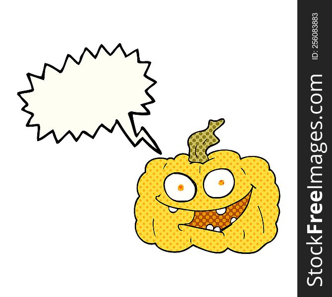 freehand drawn comic book speech bubble cartoon pumpkin