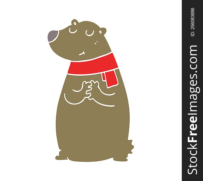Flat Color Style Cartoon Bear Wearing Scarf