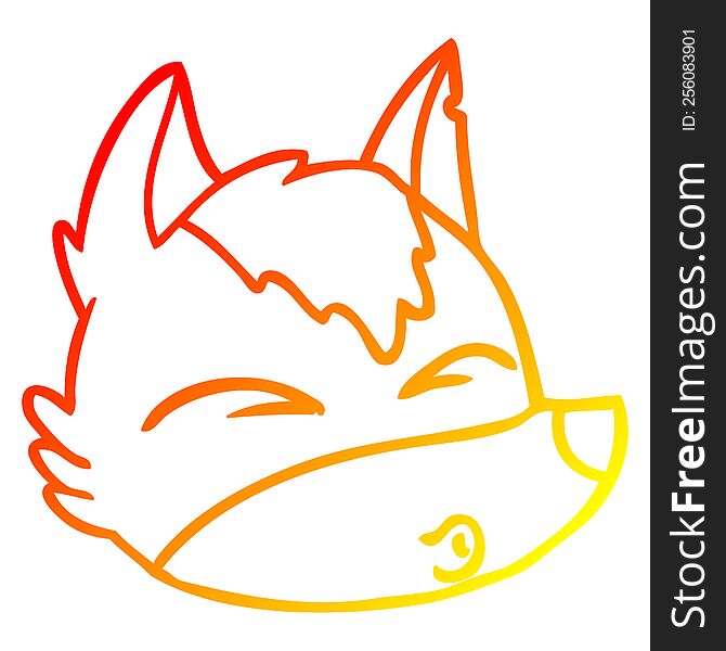 warm gradient line drawing of a cartoon wolf face whistling