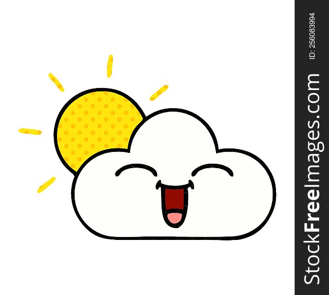 comic book style cartoon of a sunshine and cloud