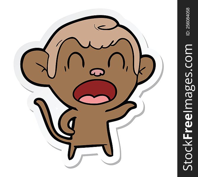 Sticker Of A Shouting Cartoon Monkey Pointing