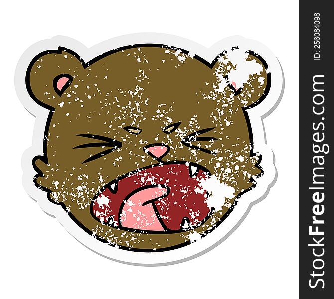 Distressed Sticker Of A Cute Cartoon Teddy Bear Face