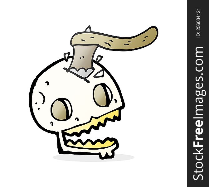 cartoon axe in skull