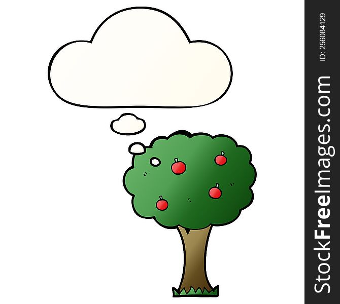 Cartoon Apple Tree And Thought Bubble In Smooth Gradient Style