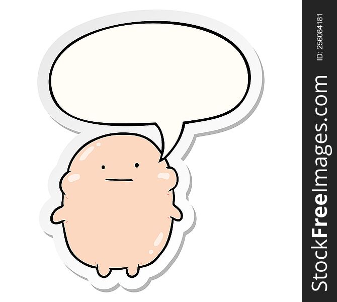 Cute Fat Cartoon Human And Speech Bubble Sticker