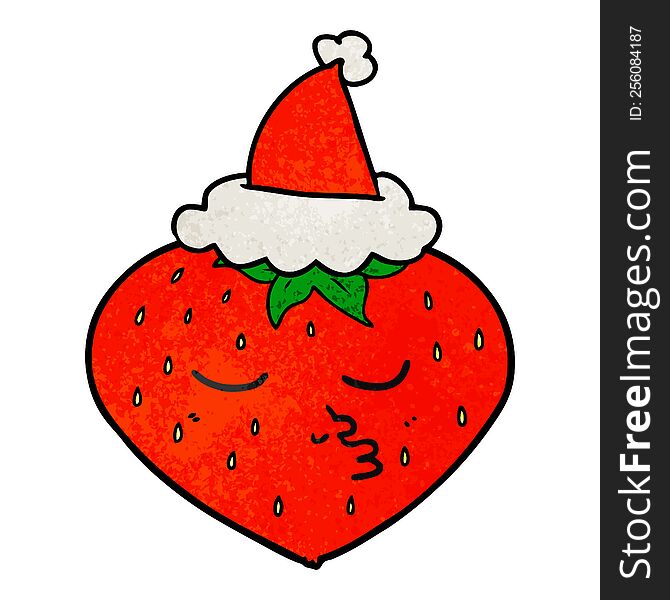 Textured Cartoon Of A Strawberry Wearing Santa Hat