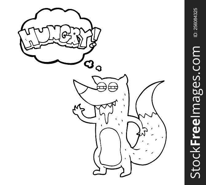 freehand drawn thought bubble cartoon hungry wolf