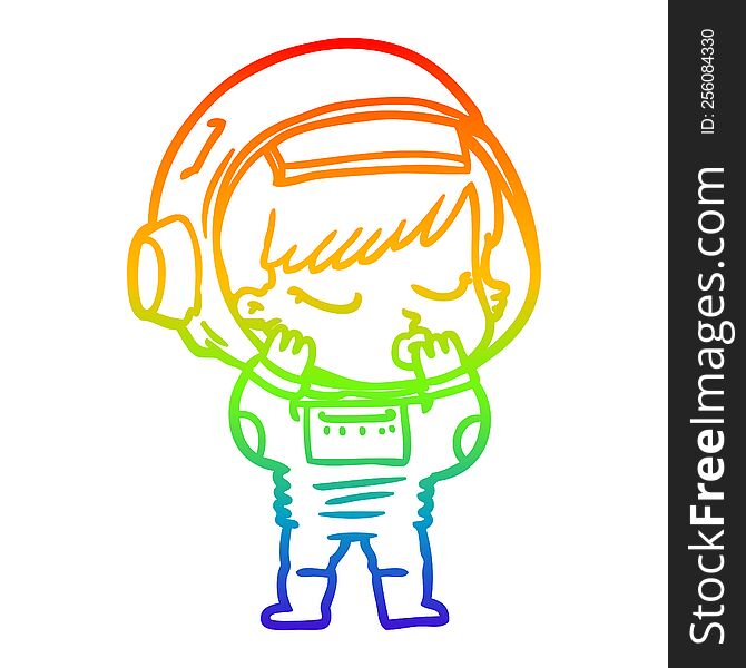 rainbow gradient line drawing of a cartoon pretty astronaut girl
