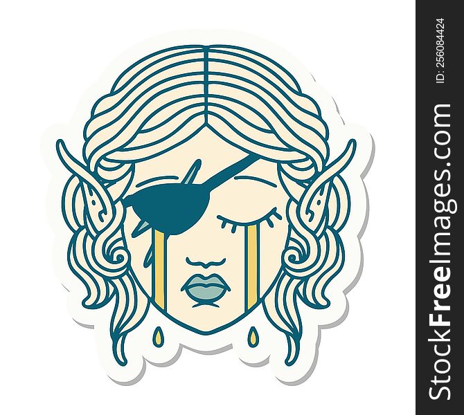 Crying Elf Rogue Character Face Sticker