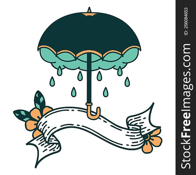 Tattoo With Banner Of An Umbrella And Storm Cloud