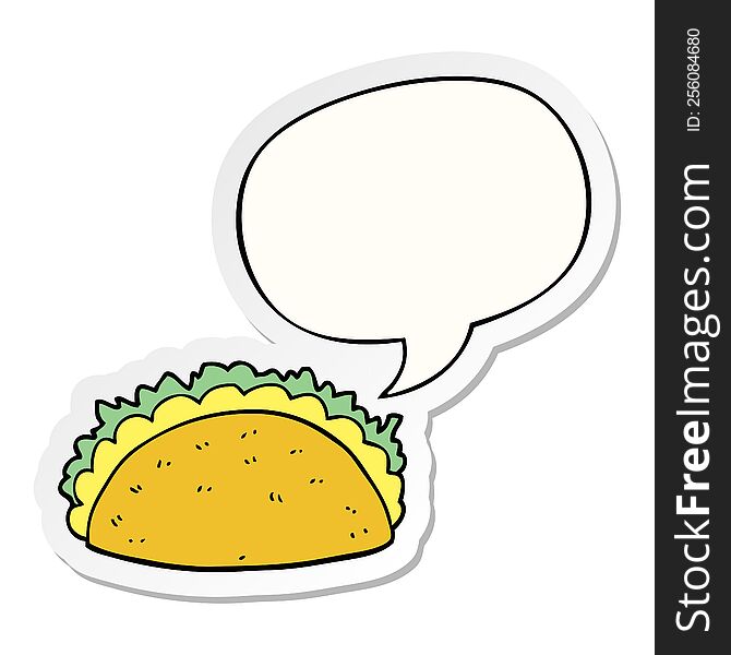 cartoon taco with speech bubble sticker. cartoon taco with speech bubble sticker